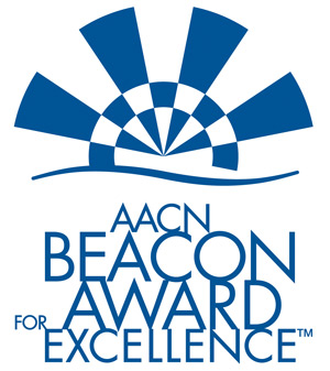 Beacon Award for Excellence logo from the American Association of Critical-Care Nurses to recognize the St. Cloud Hospital NICU for achieving silver-level status 